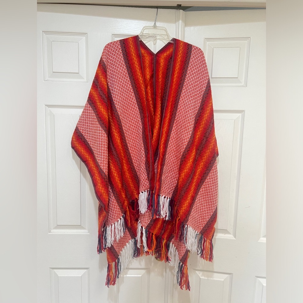 Women One Size Colorful Tribal‎ Soft Knit Fringe Cozy Shawl Poncho Southwestern